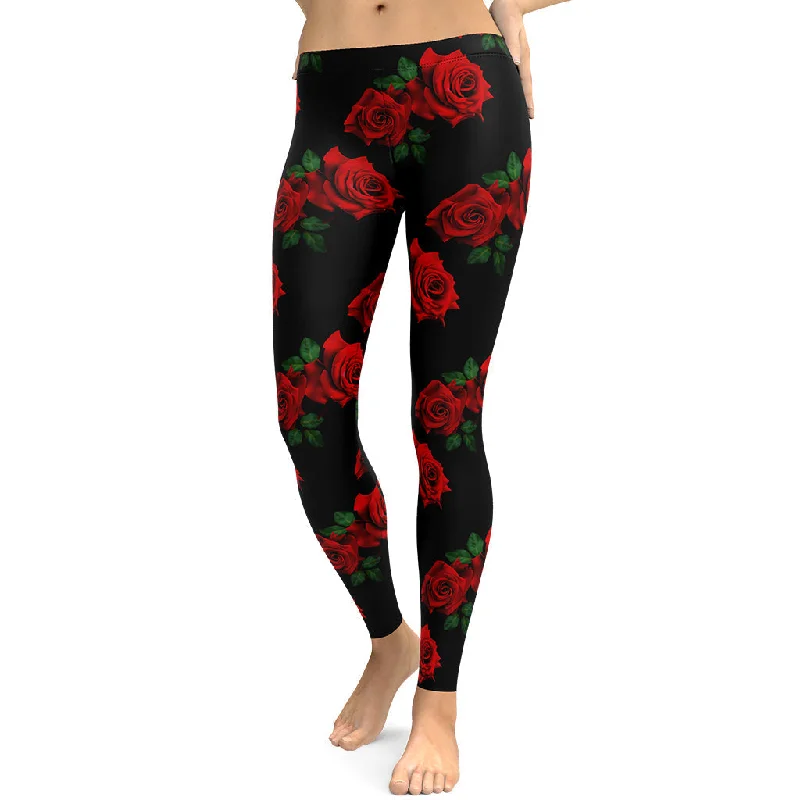 Comfy Chic Wear Red Roses Leggings