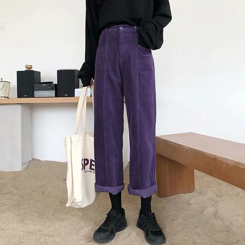 Exquisite Craftsmanship RETRO CORDUROY PURPLE CASUAL PANTS