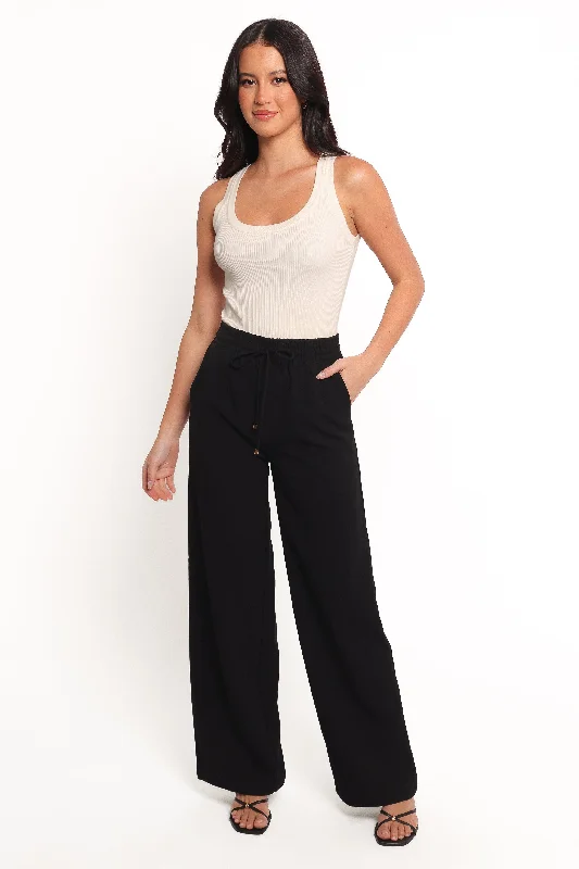 Fashion Classic Cinch Wide Leg Crepe Pant - Black