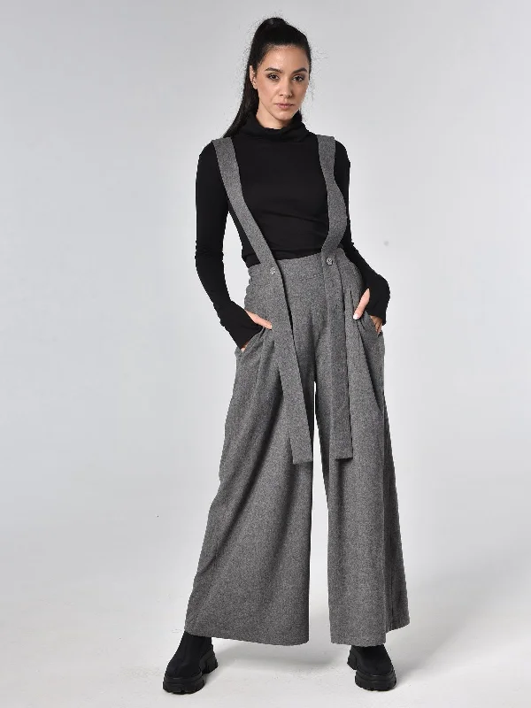 Comfortable Series Wide-Leg Wool Pants With Suspenders