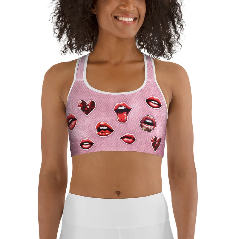 Comfortable Dresses Valentine Lips Denim Print Sports Bra