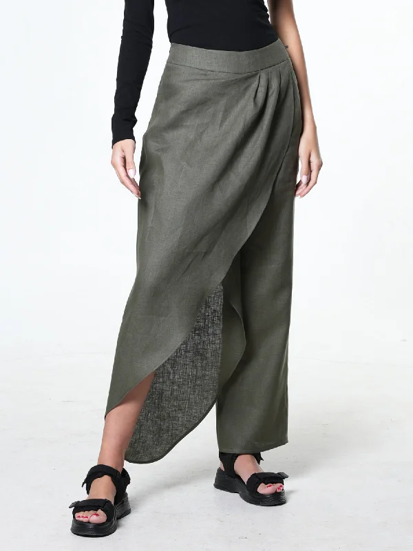 Practical Style Loose Linen Pants In Khaki