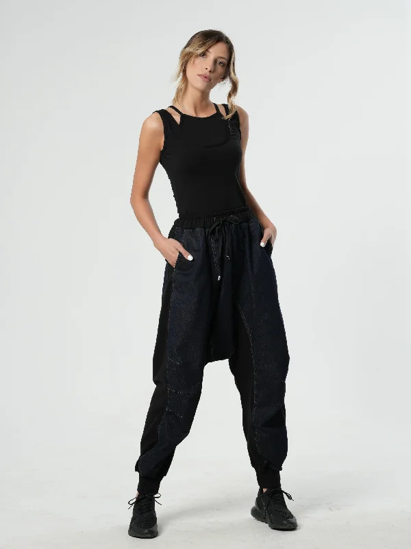Autumn Selection Drop-Crotch Denim Pants With Black Details