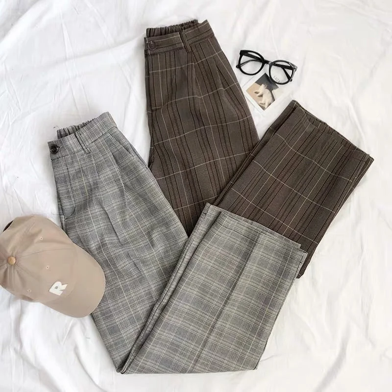 Modern Tailoring RETRO HIGH-WAIST PLAID CASUAL PANTS BY22807