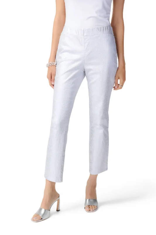 Simple Looks Croc Skin Textured Pants In White/silver