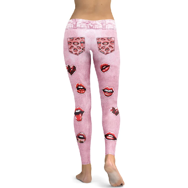 Simple Chic Valentine Lips Denim Print Leggings