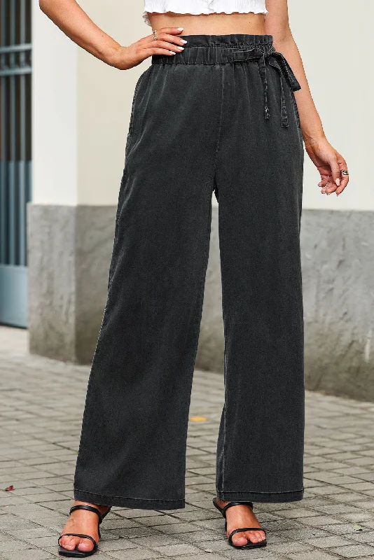 Elegant And Charming Black High Waist Pocketed Wide Leg Pants