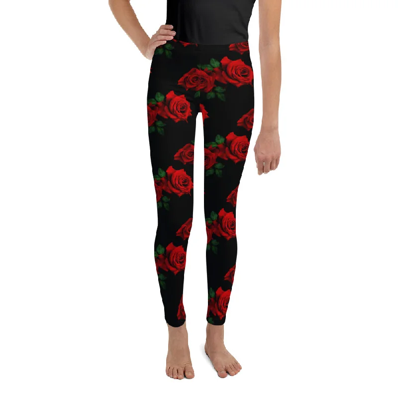 Modern Chic Red Roses Youth Leggings