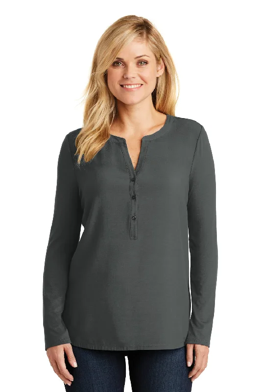 Light Layers Port Authority Womens Concept Jersey Long Sleeve Henley T-Shirt - Smoke Grey - Closeout Light Layers Port Authority Womens Concept Jersey Long Sleeve Henley T-Shirt - Smoke Grey - Closeout