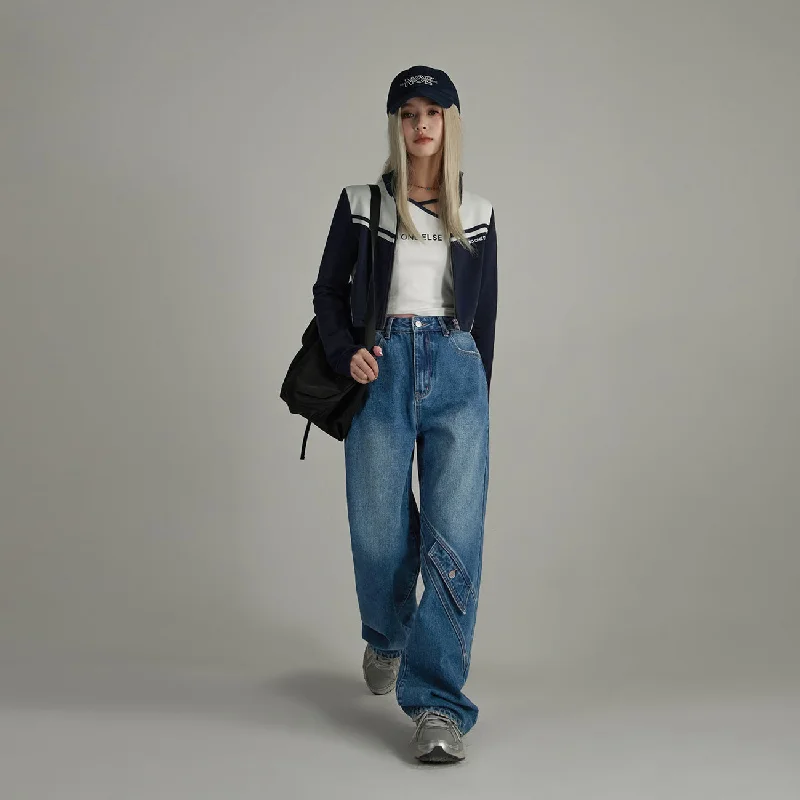 Design Perception Knee Pocket Washed Wide Straight Jeans