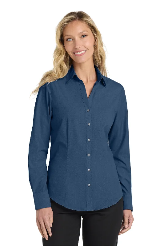 Easy Comfort Style Port Authority Womens Easy Care Wrinkle Resistant Long Sleeve Button Down Shirt - Deep Blue Easy Comfort Style Port Authority Womens Easy Care Wrinkle Resistant Long Sleeve Button Down Shirt - Deep Blue