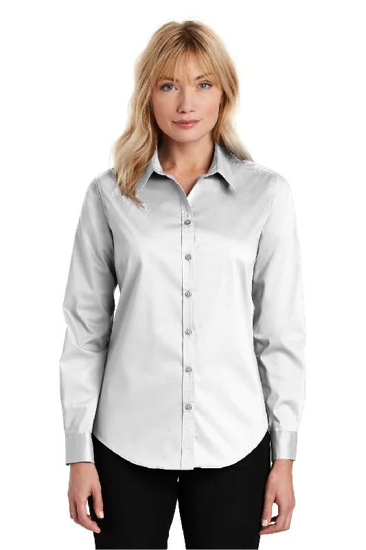 Trendy Comfort Wear Port Authority Womens Long Sleeve Button Down Shirt - White - Closeout