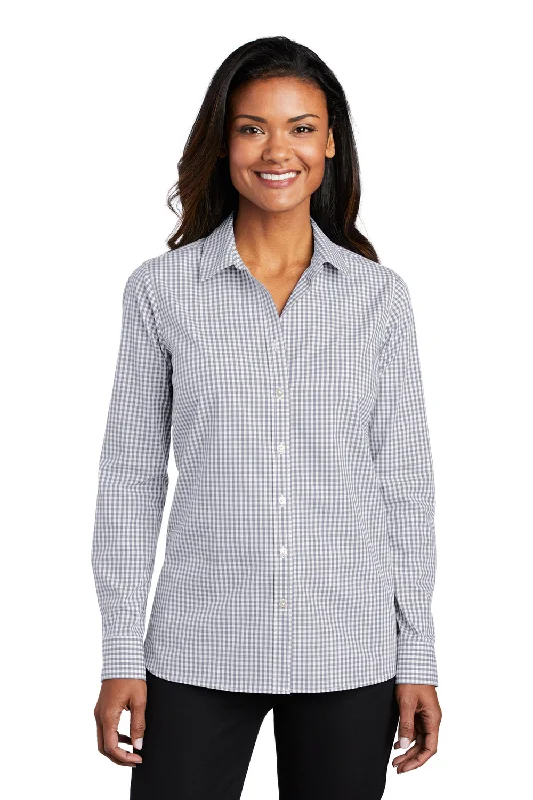 Comfy Pants Port Authority Womens Broadcloth Gingham Wrinkle Resistant Long Sleeve Button Down Shirt - Gusty Grey/White - Closeout Comfy Pants Port Authority Womens Broadcloth Gingham Wrinkle Resistant Long Sleeve Button Down Shirt - Gusty Grey/White - Closeout
