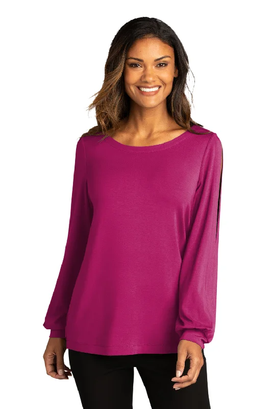 Sporty Wear Port Authority Womens Luxe Knit Long Sleeve Wide Neck T-Shirt - Wild Berry - Closeout Sporty Wear Port Authority Womens Luxe Knit Long Sleeve Wide Neck T-Shirt - Wild Berry - Closeout