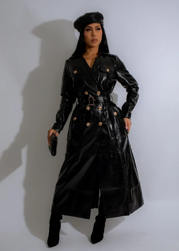 Soft Wear Obsidian Luxe Faux Leather Coat Black