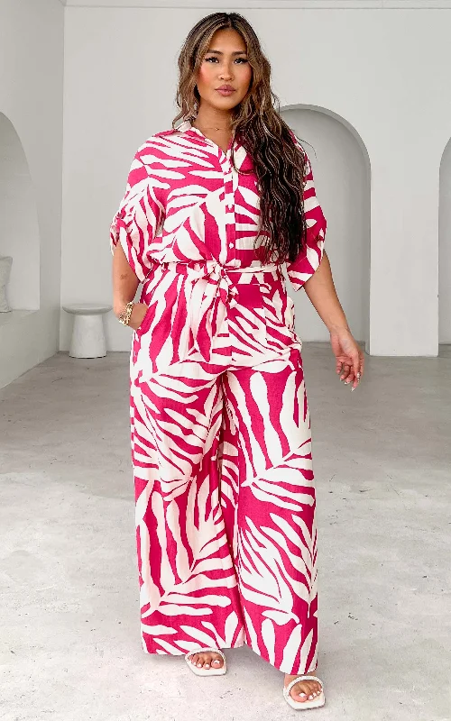 Beautiful Romance Paradise Lily Wide Leg Pants - Pink Print