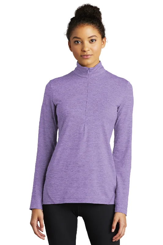Relaxed Fashion Sport-Tek Womens Exchange 1.5 Long Sleeve 1/4 Zip T-Shirt - Heather Hyacinth Purple - Closeout