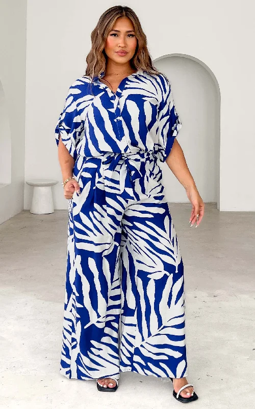 Street Fashion Paradise Lily Wide Leg Pants - Blue Print
