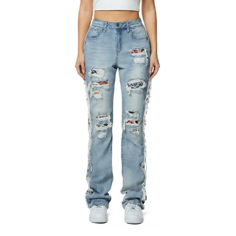 Cool Summer High Rise Bootcut Mixed Media Jeans - Lowell Blue