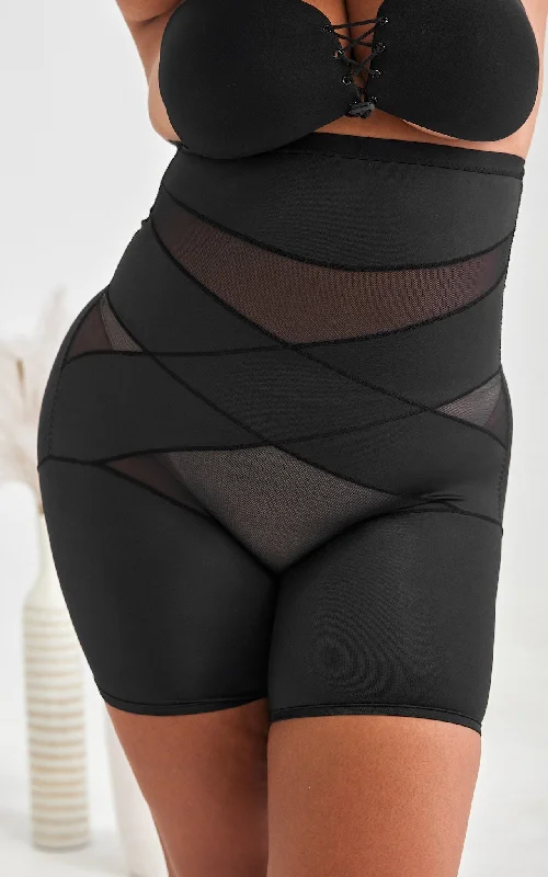 High-end Design Millie High Waisted Side Boning Shapewear Control Shorts - Black