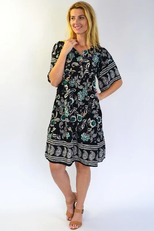 Leisure Sports Black Paisley bell sleeve Tunic Dress