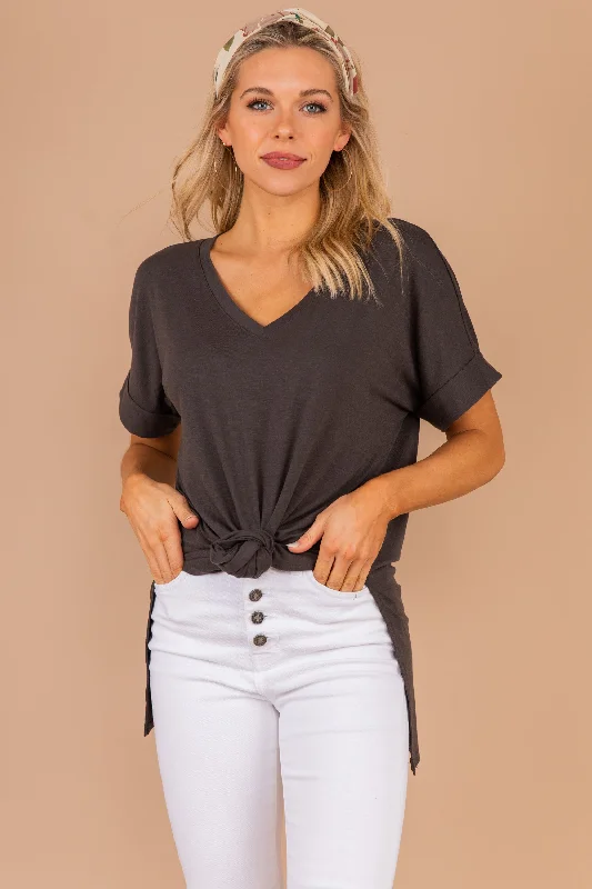 Effortless Style Make Your Life Easy Ash Gray V-neck Top