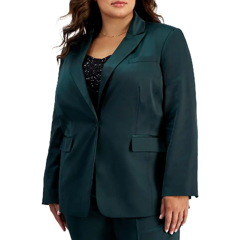 Sweet Breath Plus Womens Satin Business One-Button Blazer