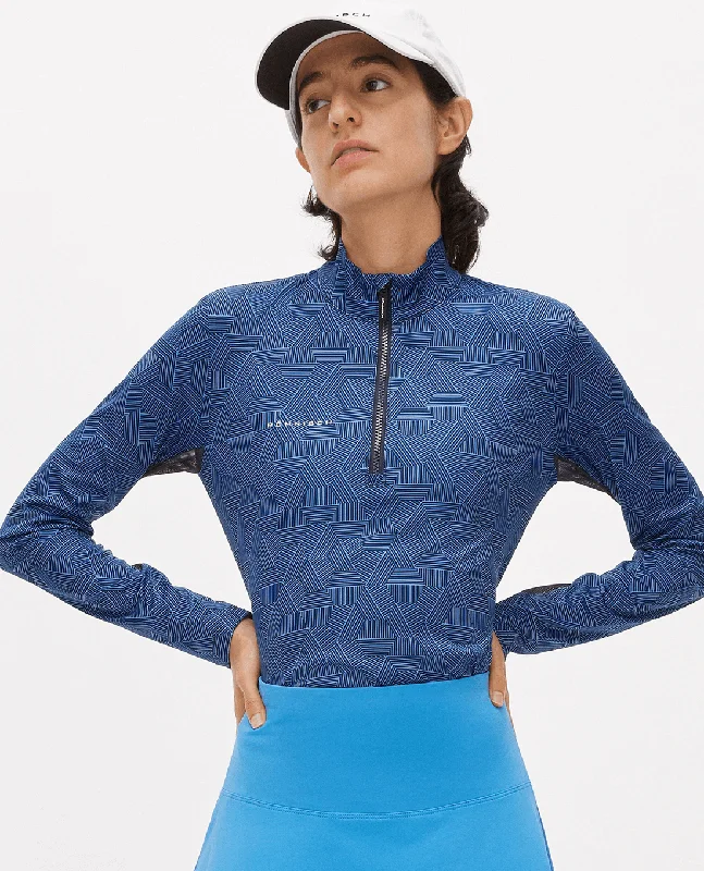 Easy Chic Wear SIZE S - ROHNISCH UV Mesh Long Sleeve Polo Hexagon Blue
