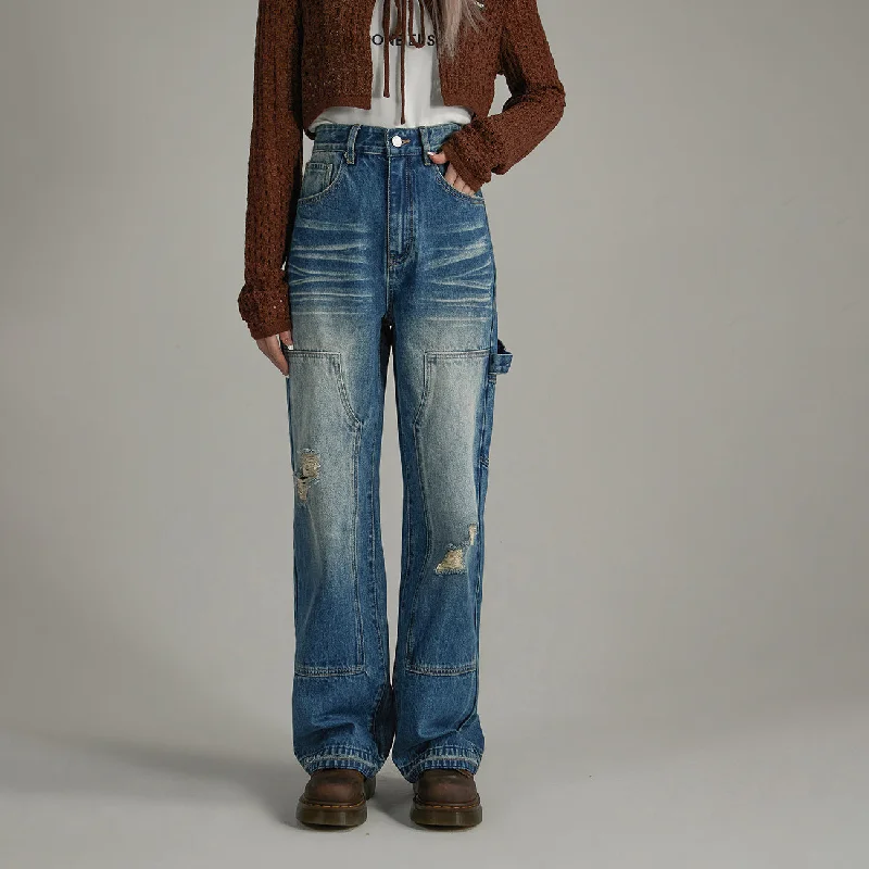 Sports Design Wash Distressed Denim Jeans