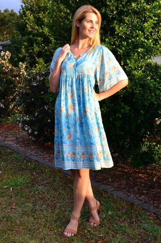 New Design Baby Doll Bouquet Bell Sleeve Tunic Dress