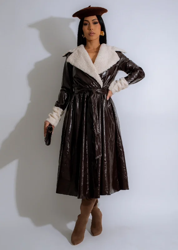 Minimal Comfort Midnight Glacier Faux Leather Coat Brown
