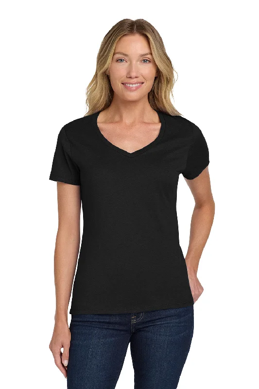 British Style Hanes Womens Nano-T Short Sleeve V-Neck T-Shirt - Black