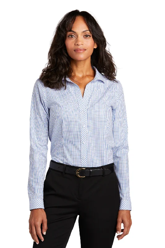 Sporty Comfort Red House Womens Check Wrinkle Resistant Long Sleeve Button Down Shirt - Medium Blue/White - Closeout