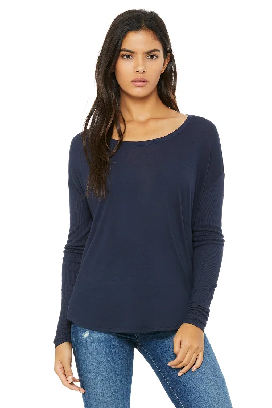 Warm Layers Bella + Canvas Womens Flowy Long Sleeve Wide Neck T-Shirt - Midnight Blue