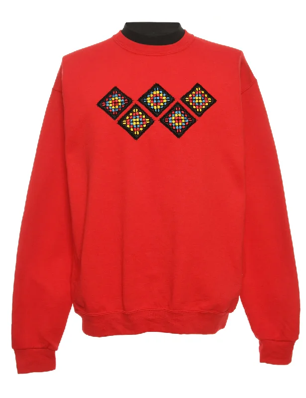 Exquisite Tailoring Embroidered Red & Black Sweatshirt - L