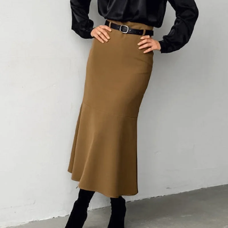 Lazy Style Retro Brown French Fishtail Skirt Autumn And Winter Temperament Drape