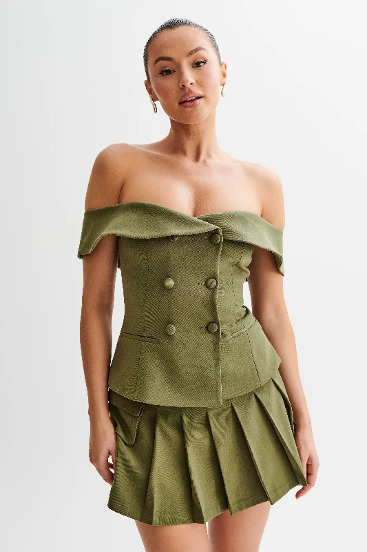 Casual Choice Krista Strapless Suiting Top - Military Olive