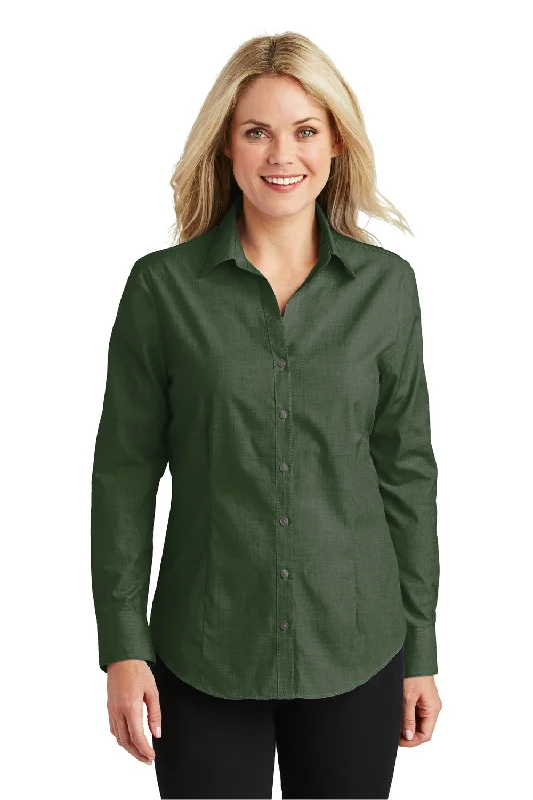 Trendy Looks Port Authority Womens Easy Care Wrinkle Resistant Long Sleeve Button Down Shirt - Dark Cactus Green - Closeout