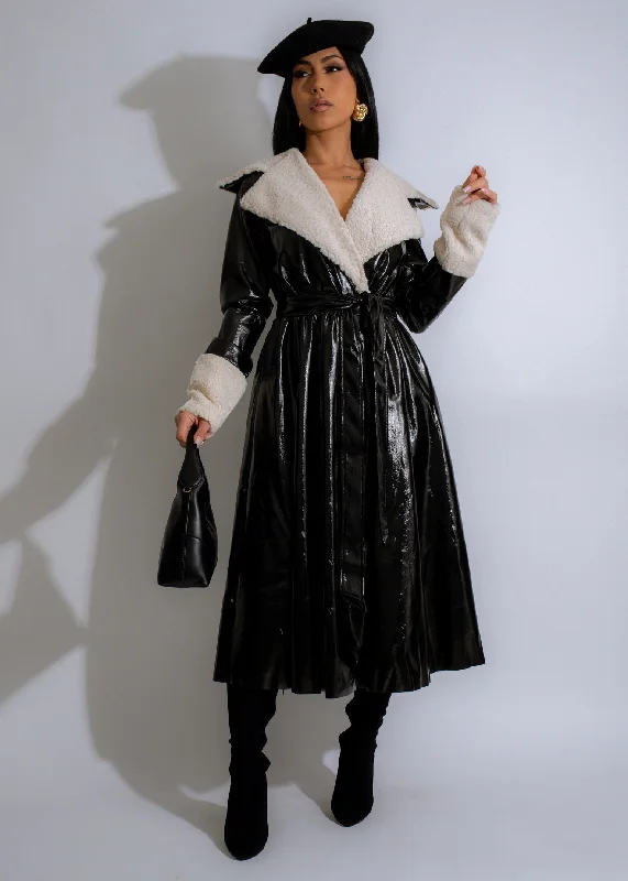 Relaxed Wear Midnight Glacier Faux Leather Coat Black