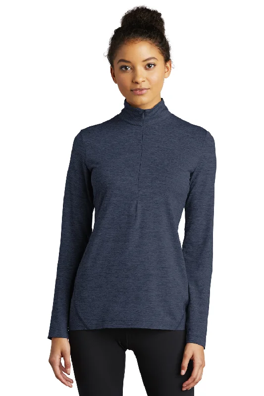 Smart Comfort Wear Sport-Tek Womens Exchange 1.5 Long Sleeve 1/4 Zip T-Shirt - Heather Dark Denim Blue