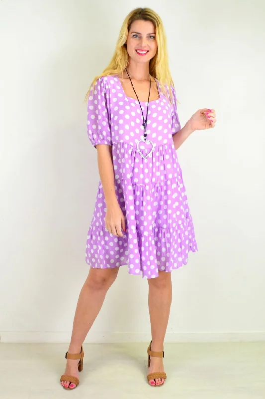 Fashion Must-have Mauve Polka Dot Puff Sleeves Tunics Dress