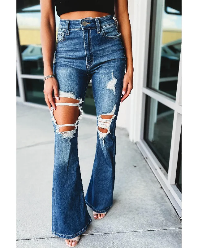 Dessert Matching Azura Exchange Distressed Cutout Flare Leg Jeans - 16 US