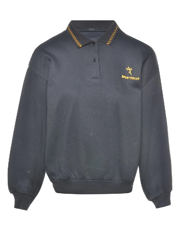 Elegant Comfort Black Plain Sweatshirt - M