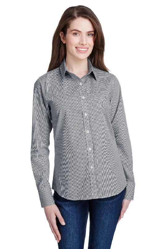 Comfortable Tops Artisan Collection Womens Microcheck Gingham Long Sleeve Button Down Shirt - Black/White
