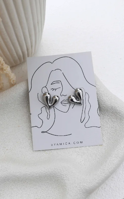 Modern Comfort Wear Seeva Stud Earrings - Silver Heart Abstract
