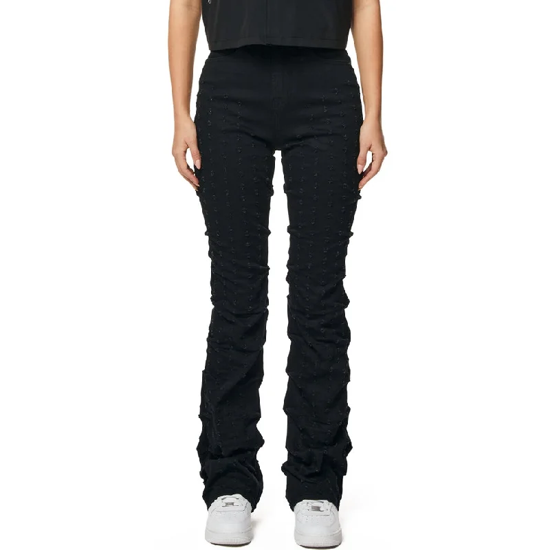 Fashionable And Versatile High Rise Bootcut Punched Jeans - Deep Black
