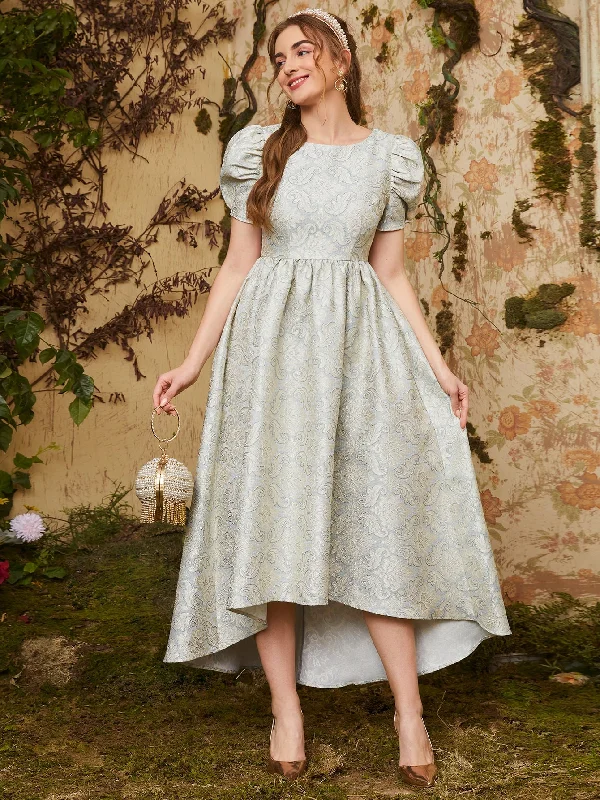 Sports Style Baroque Zipper Short Sleeve Round Neck Asymmetrical High Waist Long Dress Sports Style Baroque Zipper Short Sleeve Round Neck Asymmetrical High Waist Long Dress