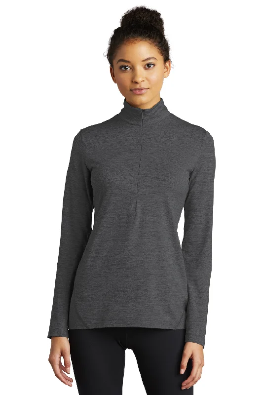 Light Fit Sport-Tek Womens Exchange 1.5 Long Sleeve 1/4 Zip T-Shirt - Heather Graphite Grey