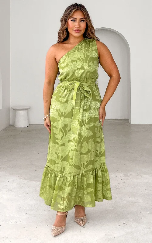 Warm Winter Series Devina Maxi Dress - Green Floral Texture