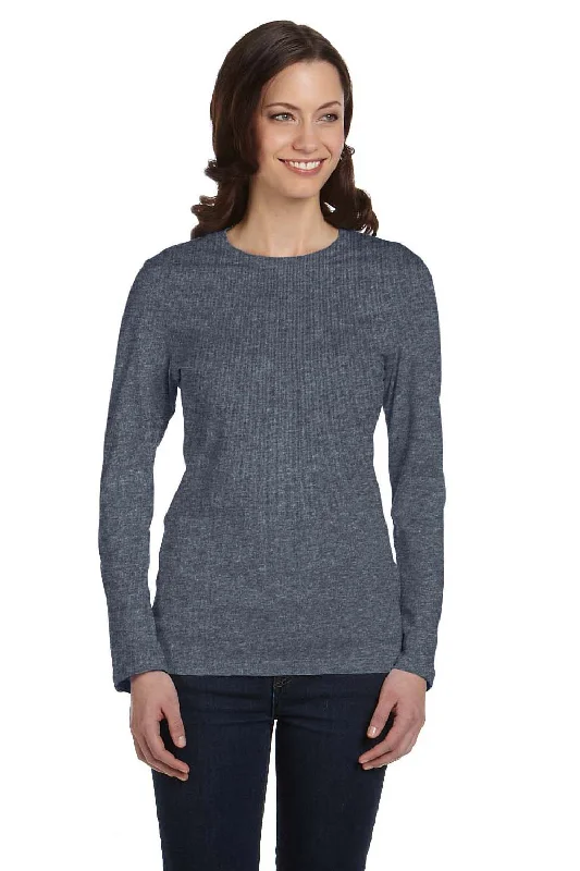 Easy Chic Bella + Canvas Womens Jersey Long Sleeve Crewneck T-Shirt - Heather Deep Grey